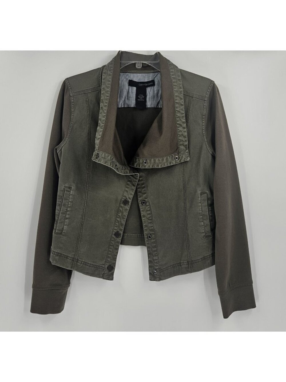 Calvin Klein Jeans Petite Medium Olive Green Utility Jacket Snap Front